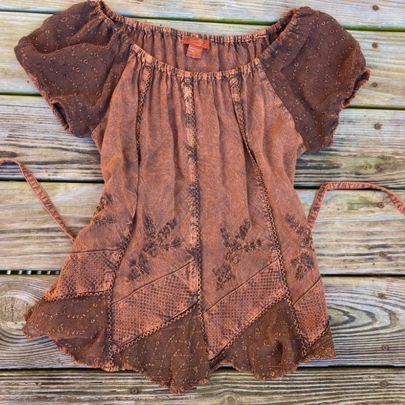 Scully Embroidered Brown Fairy Grunge Fairycore Witchy Whimsygoth Boho Top - Picture 8 of 9